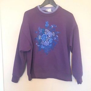 Vintage 90s Morning Sun blue floral  purple sweatshirt
